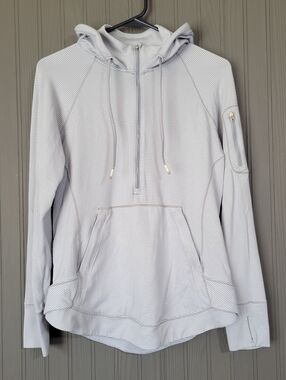 Athleta Heavenly Heights Half-Zip Hooded Sweatshirt Striped Gray Women's Medium